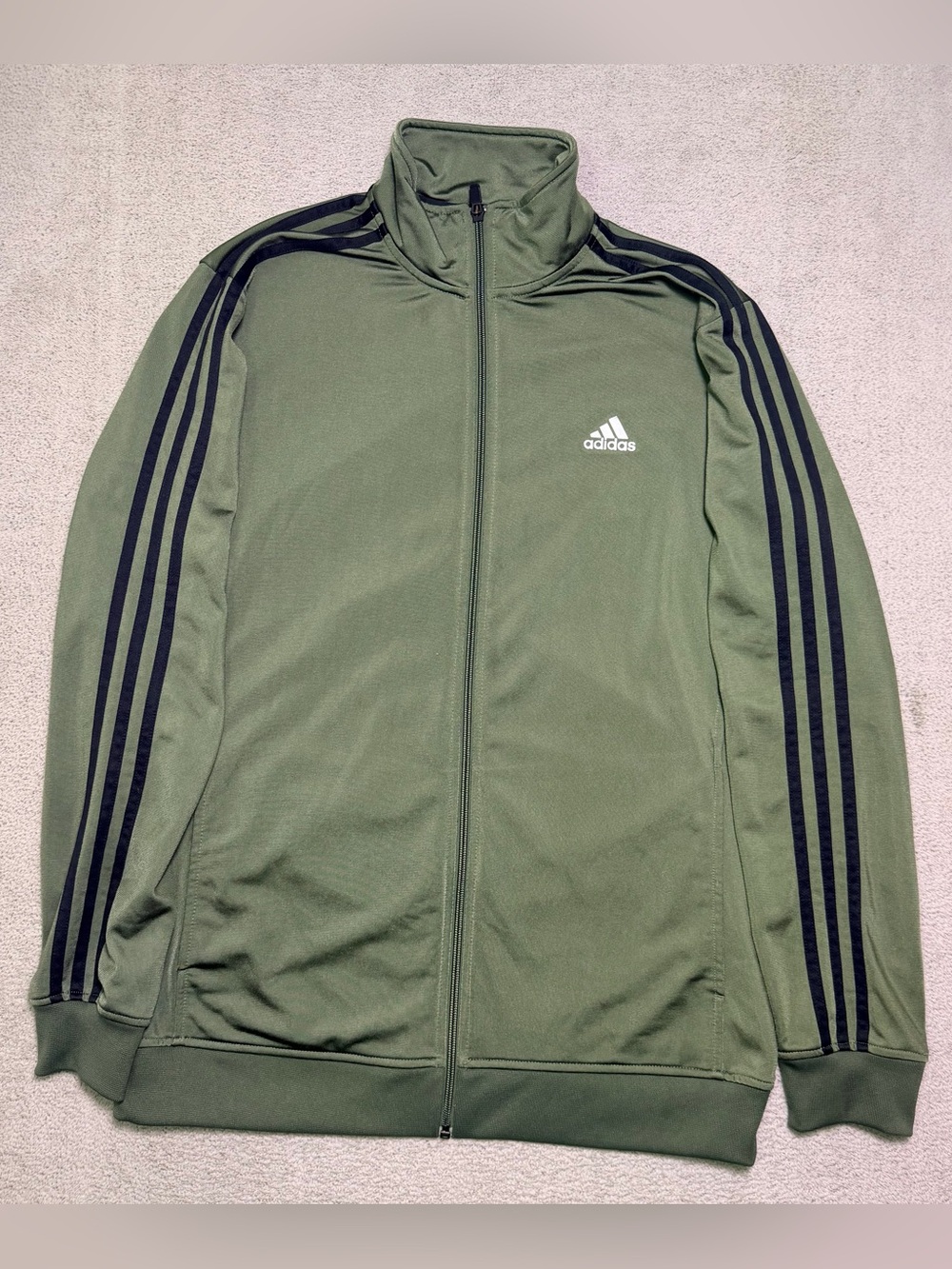 Adidas Track Jacket Mens Large Olive Green 3 Stripes Full Zip AB4062 Mock Neck